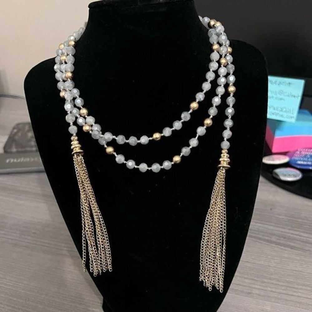 FREE PEOPLE Heather Chrystal Layering Wrap Chain Fringe Necklace 